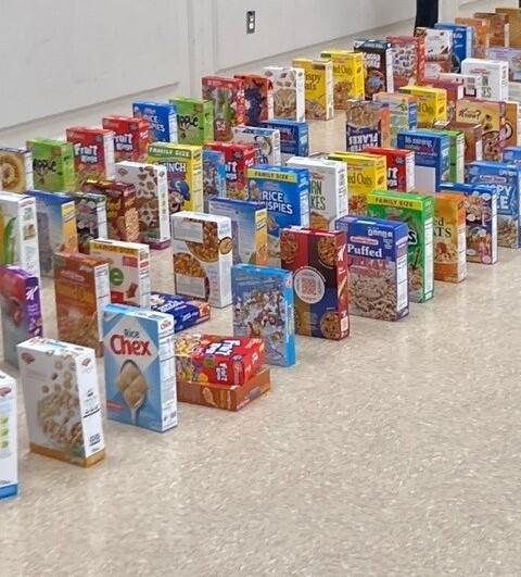 Photo of Cereal boxes in a line